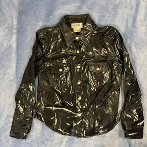 Vintage A.BYER Black patent faux leather button up shirt women size m